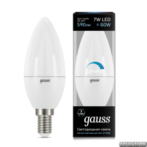 ЛАМПА LED Gauss свеча 7W 4100K E14 step dimmable